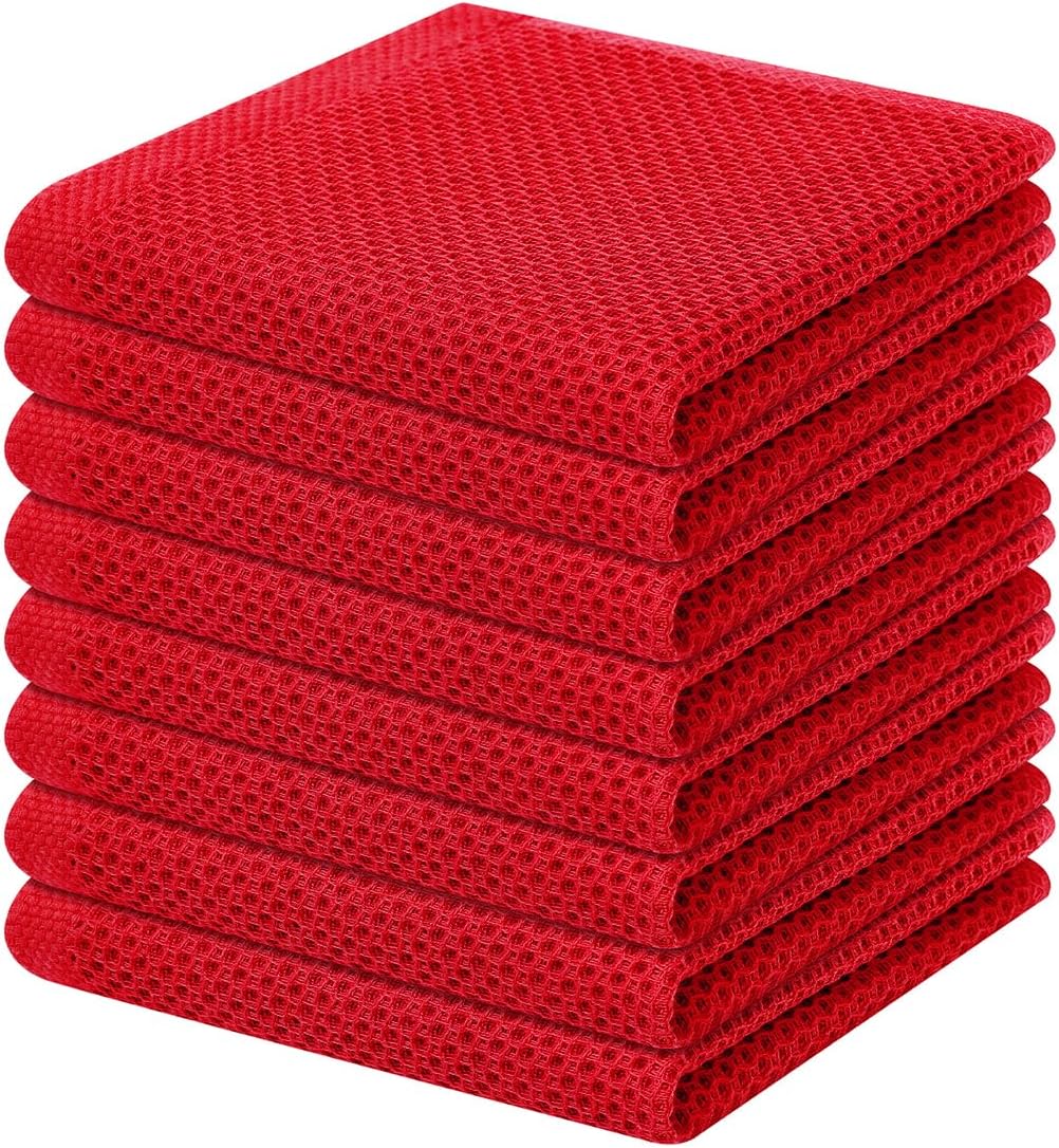100% Cotton Waffle Weave Kitchen Dish Cloths, Ultra Soft Absorbent Quick Drying Dish Towels, 12 x 12 Inches, 6-Pack, Dark Grey
