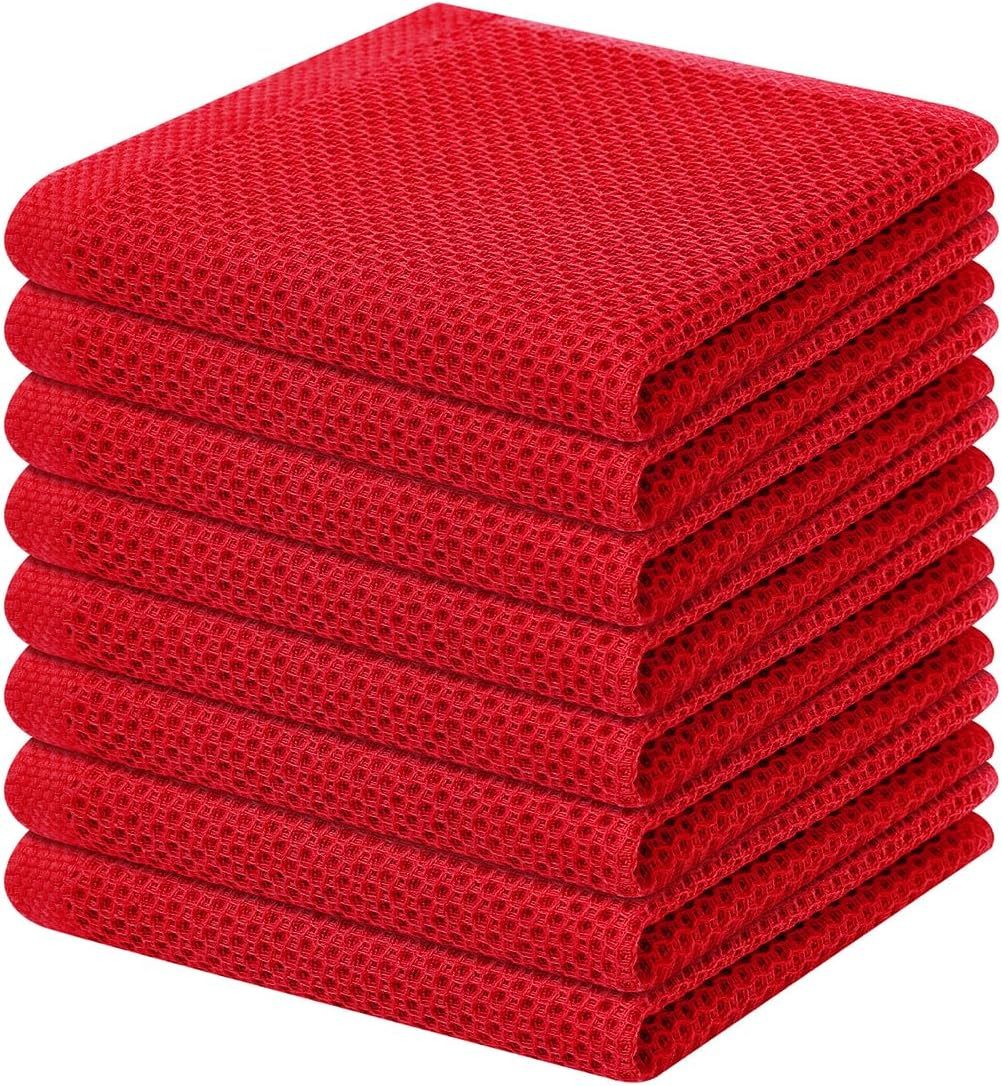 100% Cotton Waffle Weave Kitchen Dish Cloths, Ultra Soft Absorbent Quick Drying Dish Towels, 12 x 12 Inches, 6-Pack, Dark Grey