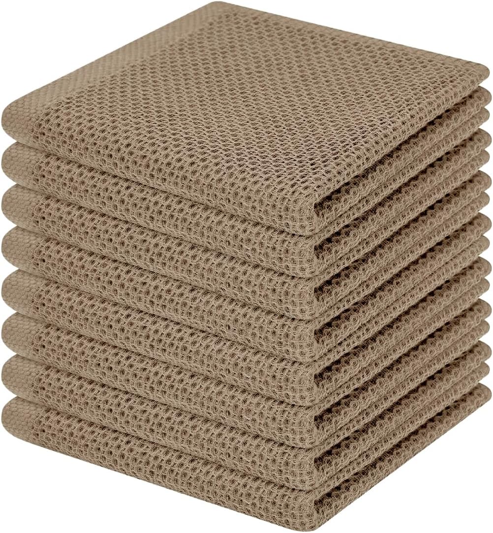 100% Cotton Waffle Weave Kitchen Dish Cloths, Ultra Soft Absorbent Quick Drying Dish Towels, 12 x 12 Inches, 6-Pack, Dark Grey