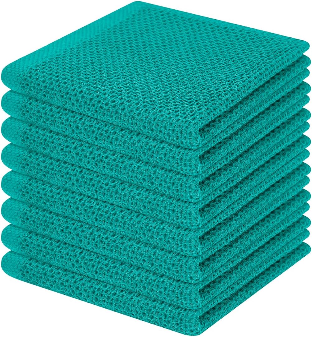 100% Cotton Waffle Weave Kitchen Dish Cloths, Ultra Soft Absorbent Quick Drying Dish Towels, 12 x 12 Inches, 6-Pack, Dark Grey