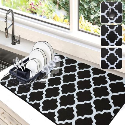 12"x19" Dish Drying Mat for Kitchen Counter, Non-slip Rubber Backed Hide Stain Absorbent Drying Pad for Coffee Machine Dish Rack (Grey)