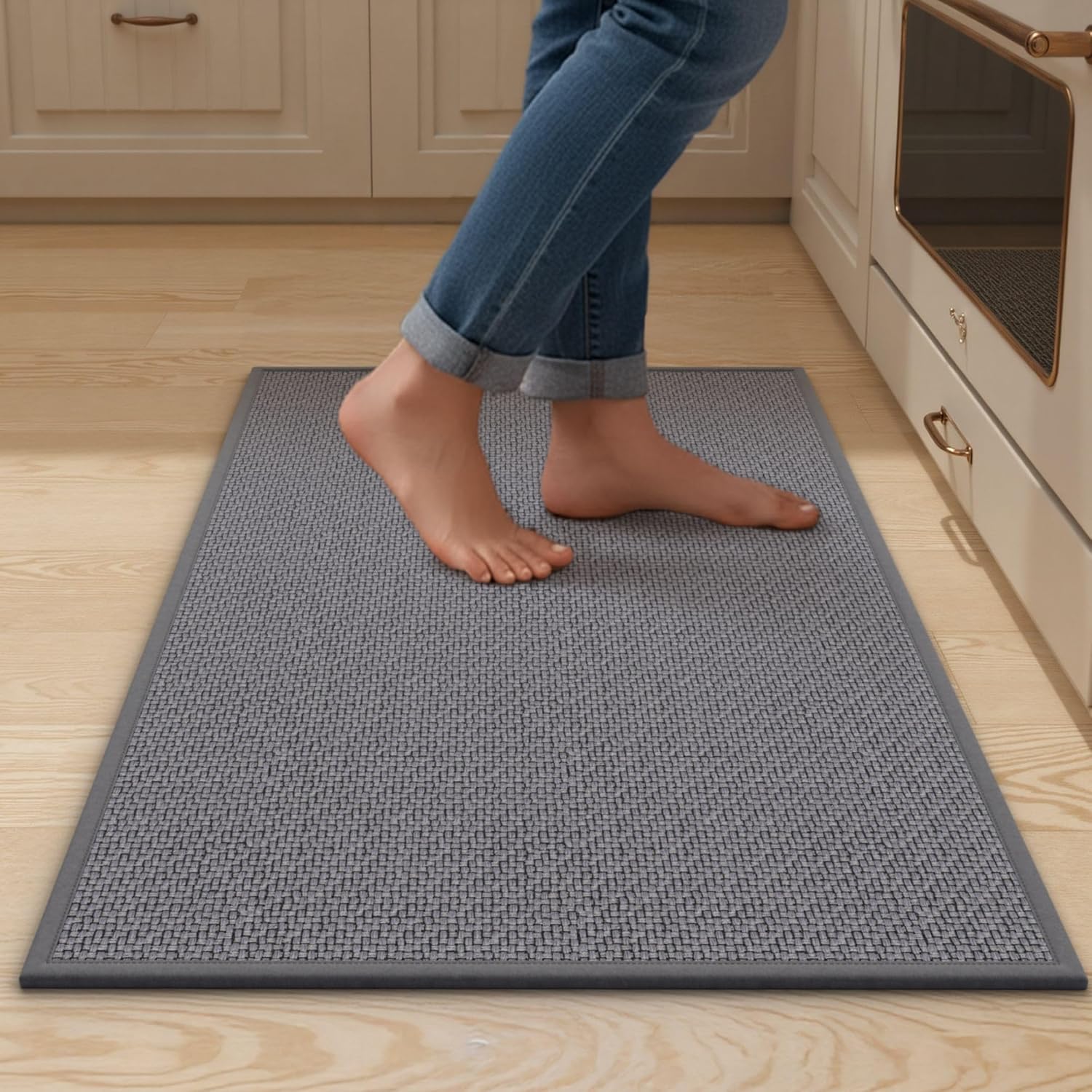 Kitchen Mats for Floor 2 Piece - Kitchen Rugs Non Slip Washable 20"x32"+20"x47", Beige