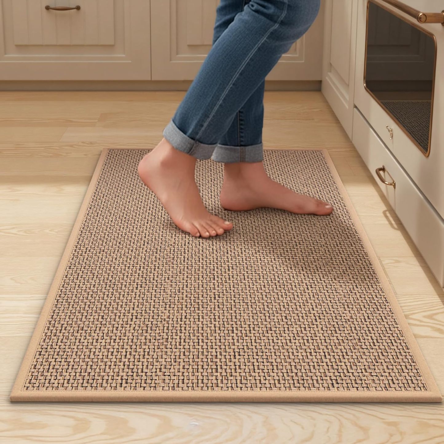 Kitchen Mats for Floor 2 Piece - Kitchen Rugs Non Slip Washable 20"x32"+20"x47", Beige