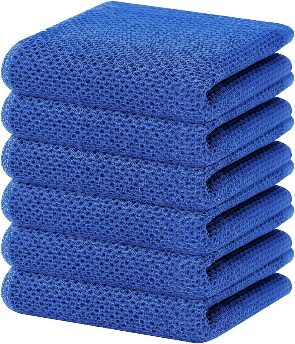 100% Cotton Waffle Weave Kitchen Dish Cloths, Ultra Soft Absorbent Quick Drying Dish Towels, 12 x 12 Inches, 6-Pack, Dark Grey