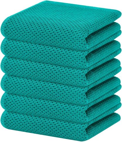 100% Cotton Waffle Weave Kitchen Dish Cloths, Ultra Soft Absorbent Quick Drying Dish Towels, 12 x 12 Inches, 6-Pack, Dark Grey