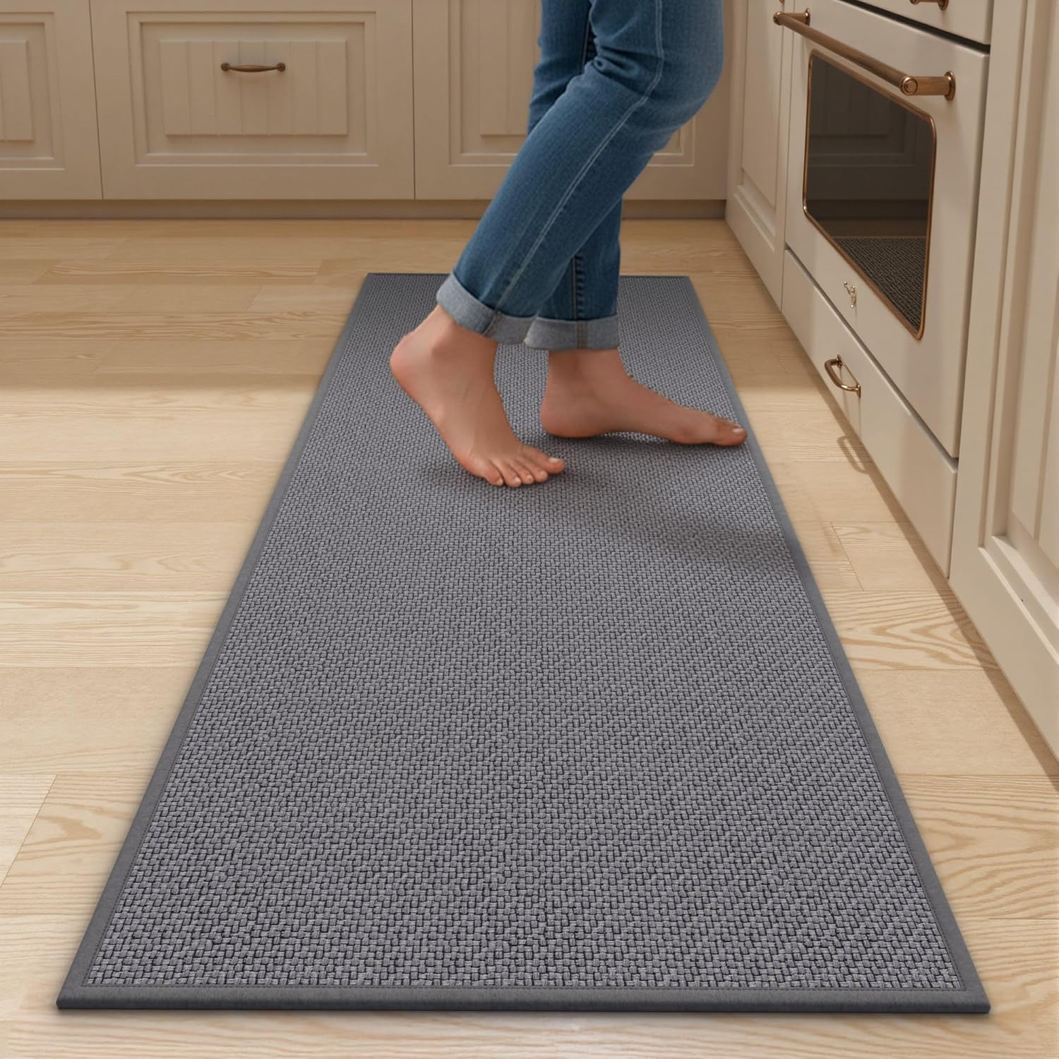 Kitchen Mats for Floor 2 Piece - Kitchen Rugs Non Slip Washable 20"x32"+20"x47", Beige