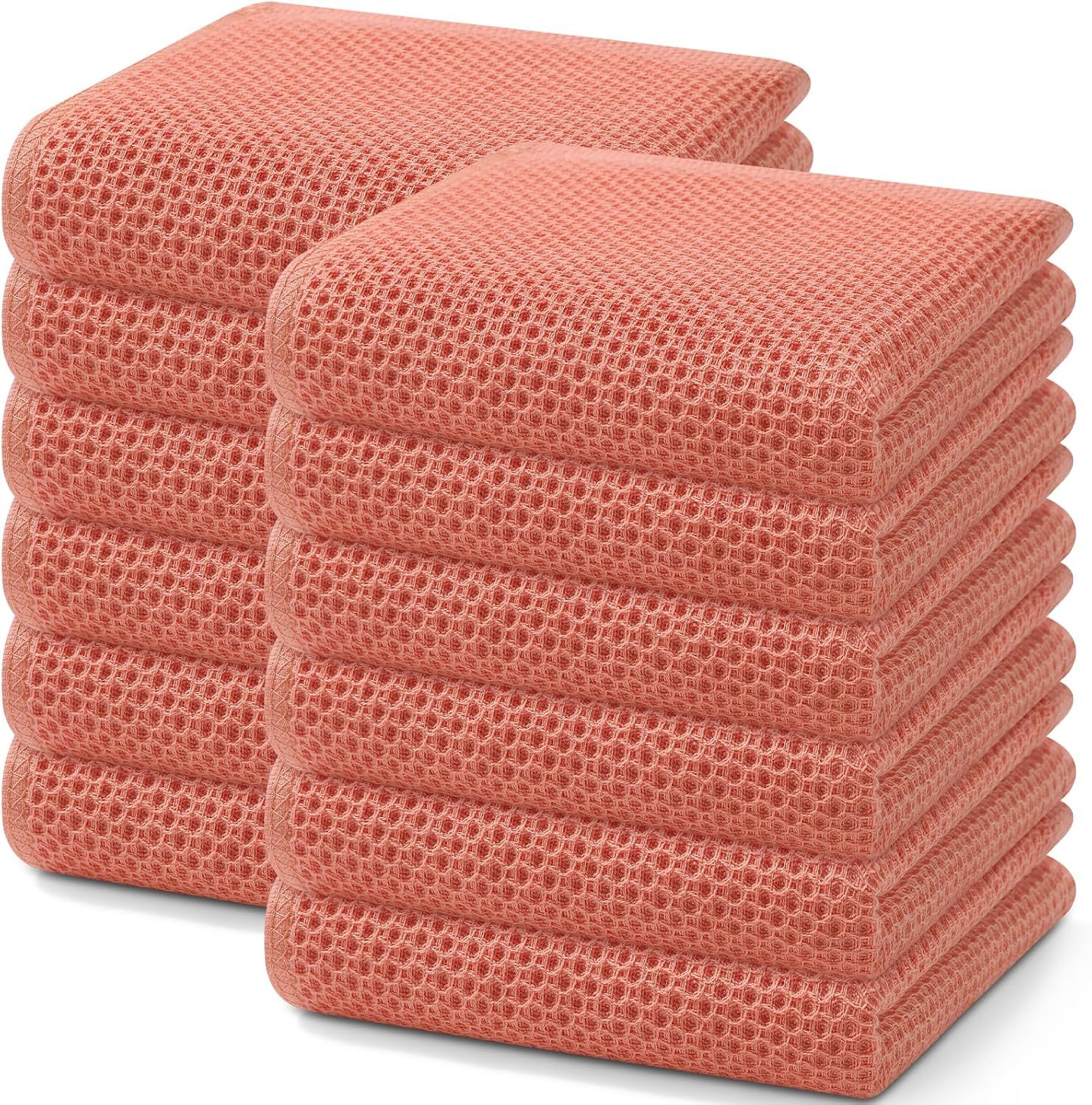 100% Cotton Waffle Weave Kitchen Dish Cloths, Ultra Soft Absorbent Quick Drying Dish Towels, 12 x 12 Inches, 6-Pack, Dark Grey