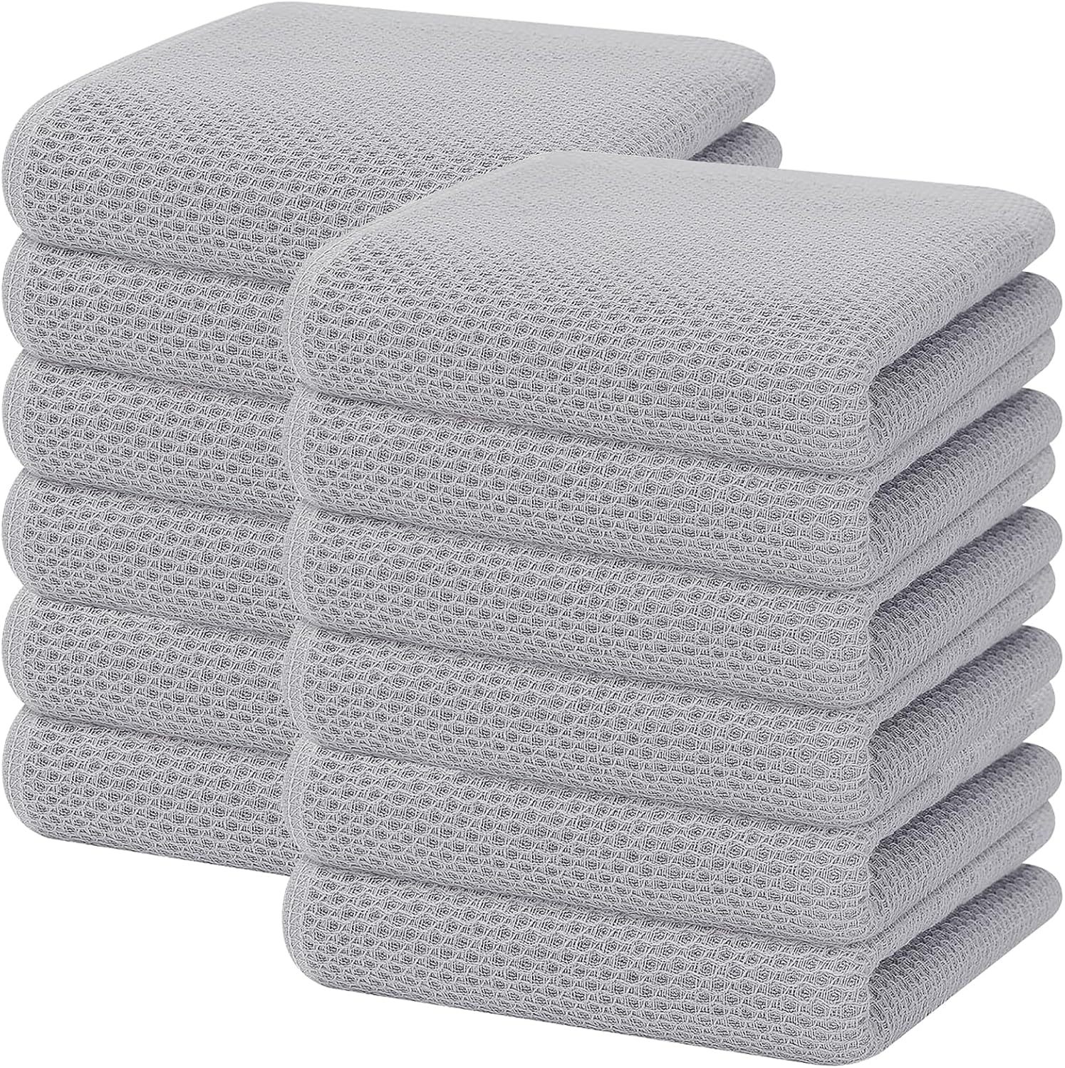 100% Cotton Waffle Weave Kitchen Dish Cloths, Ultra Soft Absorbent Quick Drying Dish Towels, 12 x 12 Inches, 6-Pack, Dark Grey