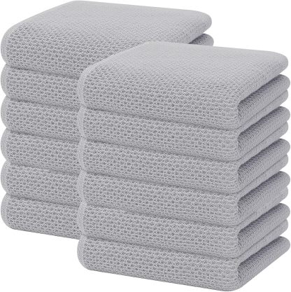 100% Cotton Waffle Weave Kitchen Dish Cloths, Ultra Soft Absorbent Quick Drying Dish Towels, 12 x 12 Inches, 6-Pack, Dark Grey