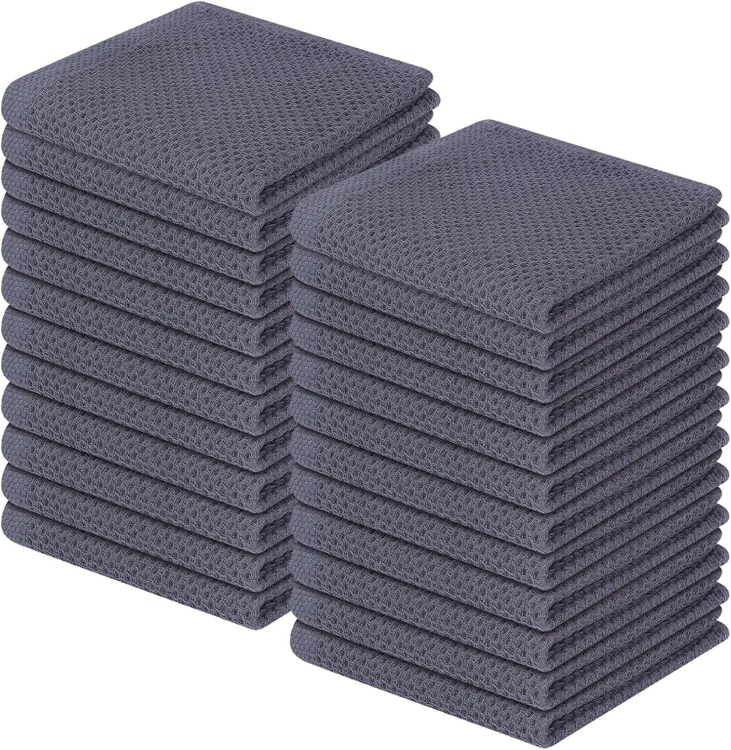 100% Cotton Waffle Weave Kitchen Dish Cloths, Ultra Soft Absorbent Quick Drying Dish Towels, 12 x 12 Inches, 6-Pack, Dark Grey