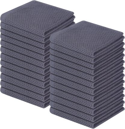 100% Cotton Waffle Weave Kitchen Dish Cloths, Ultra Soft Absorbent Quick Drying Dish Towels, 12 x 12 Inches, 6-Pack, Dark Grey