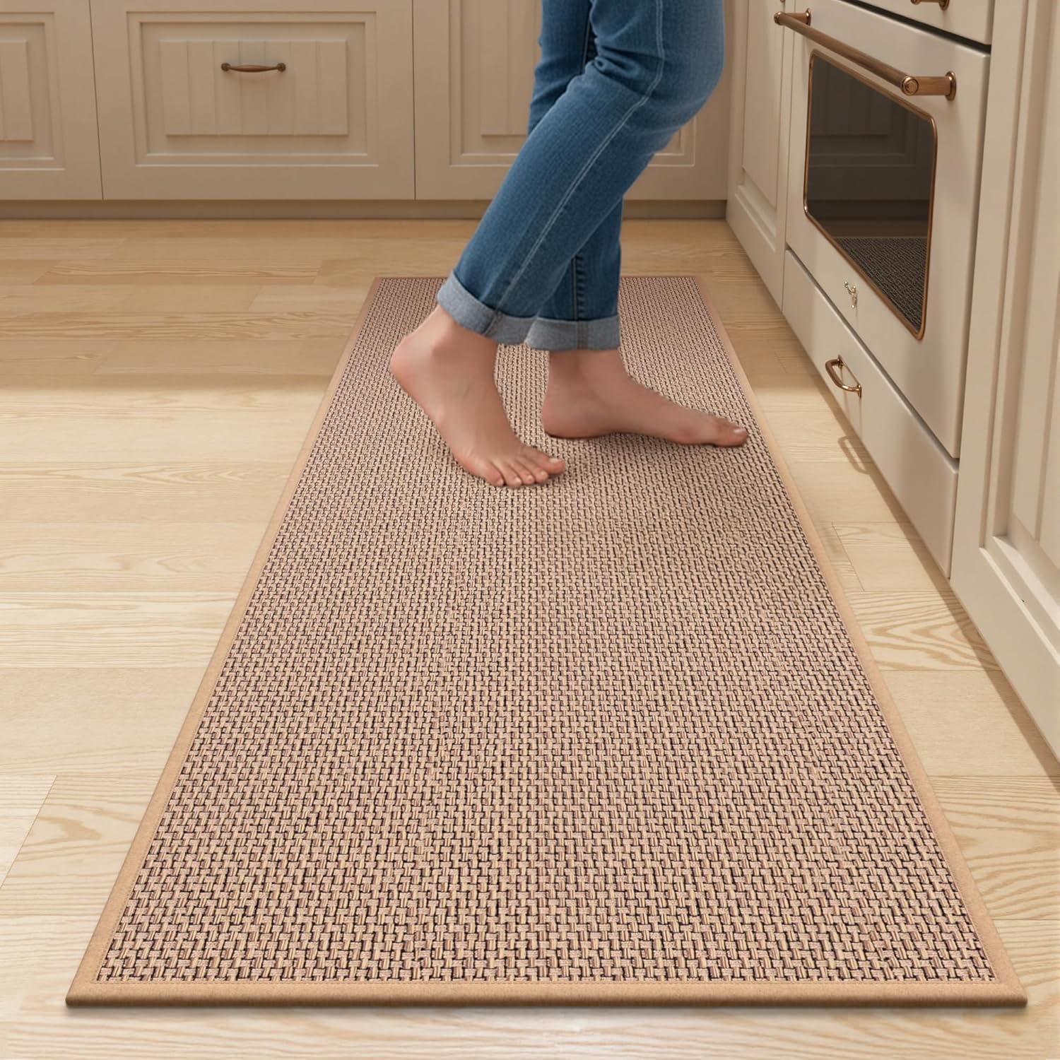Kitchen Mats for Floor 2 Piece - Kitchen Rugs Non Slip Washable 20"x32"+20"x47", Beige