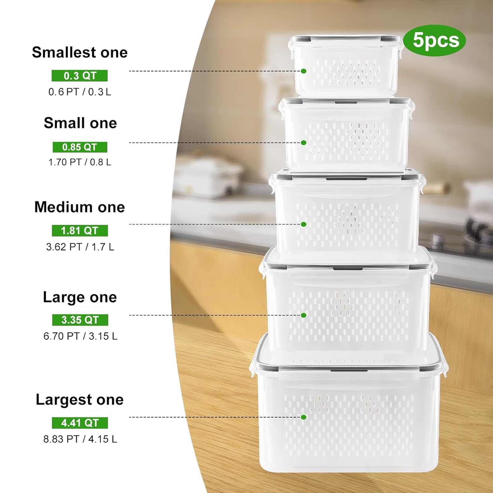 5-Pack Leakproof Fridge Containers with Colanders