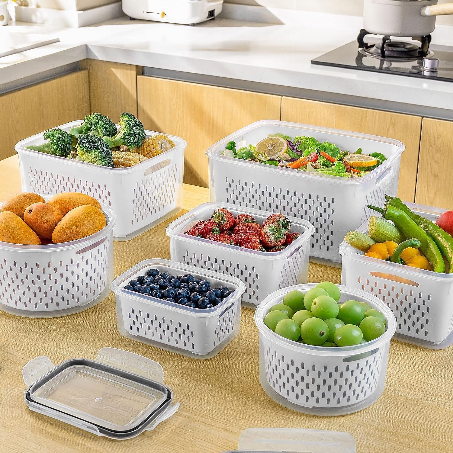 5-Pack Leakproof Fridge Containers with Colanders