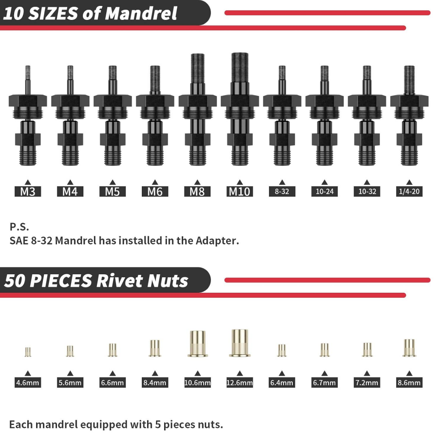 Cordless Drill Rivet Nut Adapter Kit
