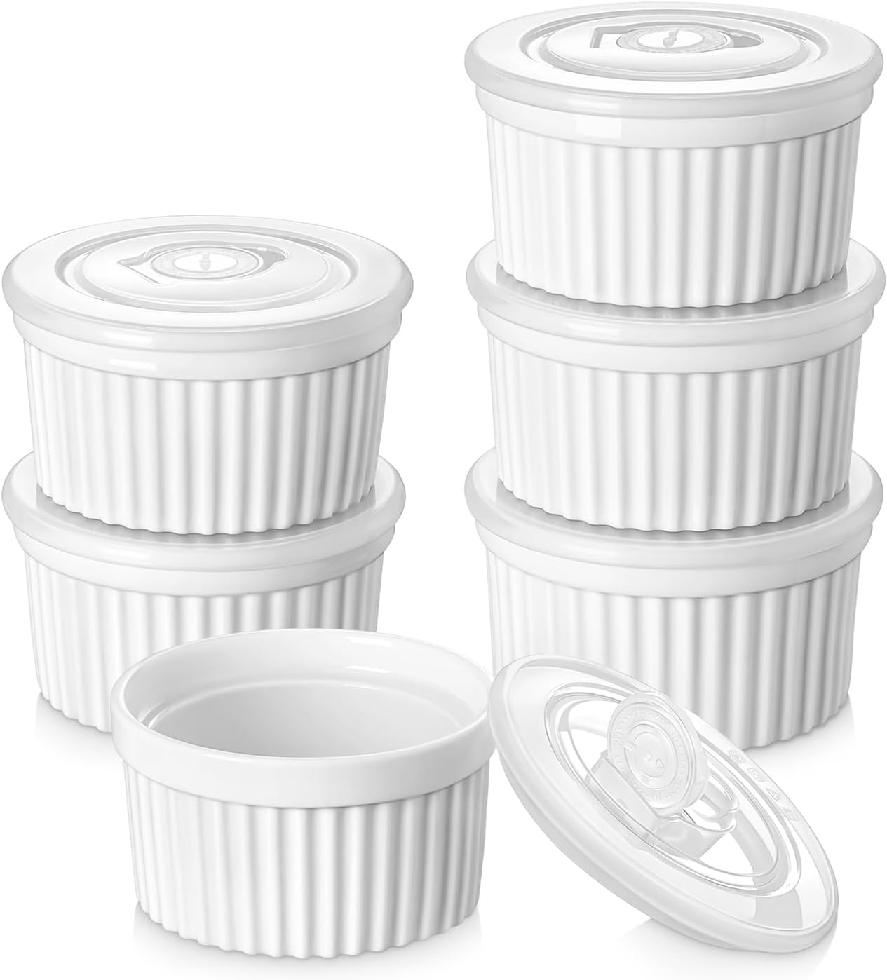 8oz Porcelain Ramekins with Date-Tracking Airtight Lids