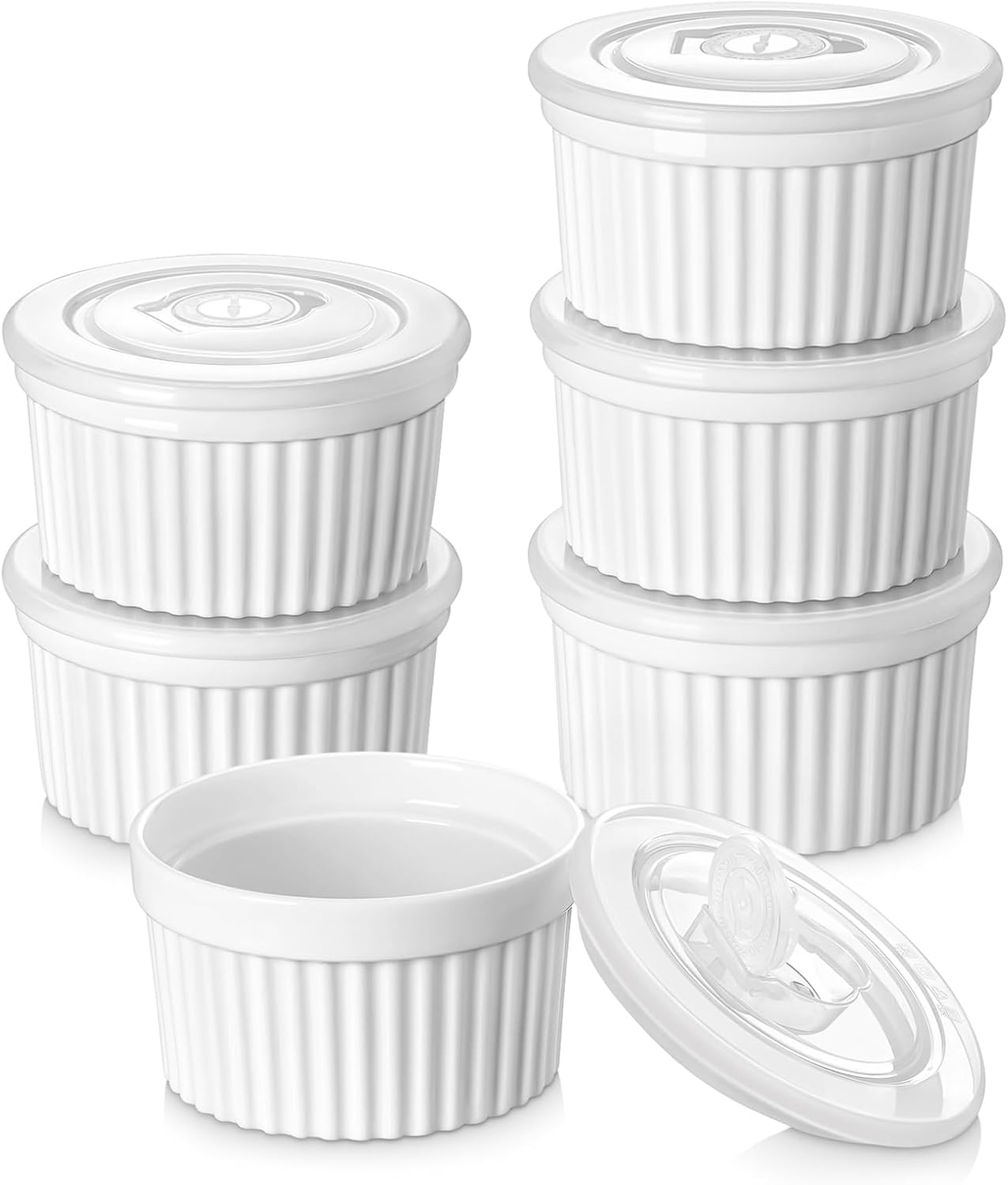 8oz Porcelain Ramekins with Date-Tracking Airtight Lids