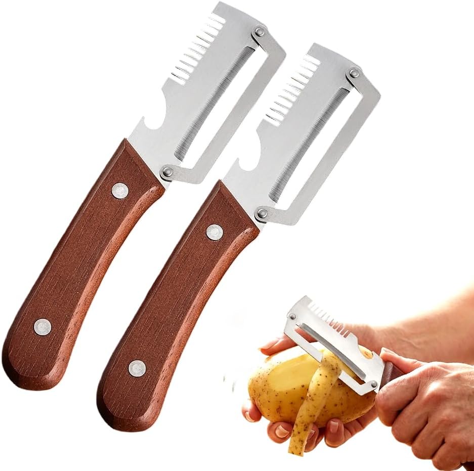 Wide Curved Stainless Steel Vegetable Peeler with Wooden Handle