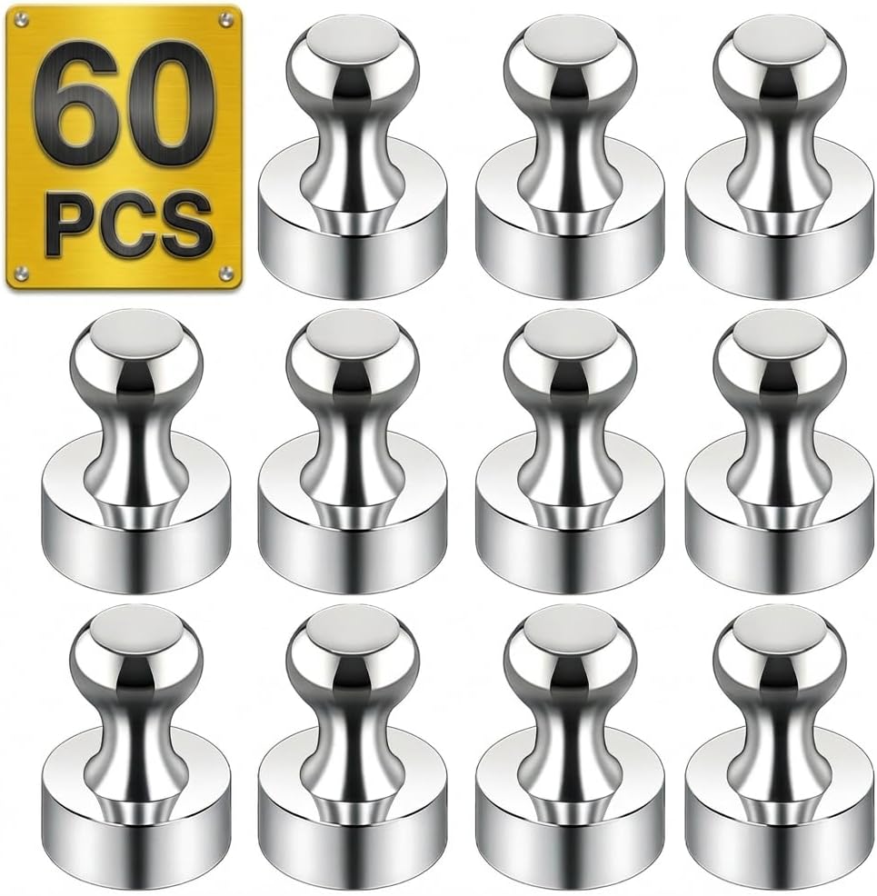 20-Pack Heavy Duty Metallic Push Pin Magnets with Storage Case