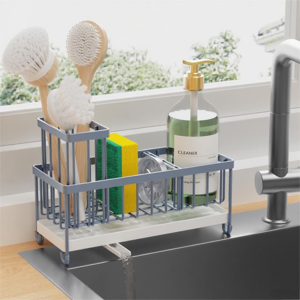 Stainless Steel Kitchen Sink Caddy Organizer with Rotatable Spout