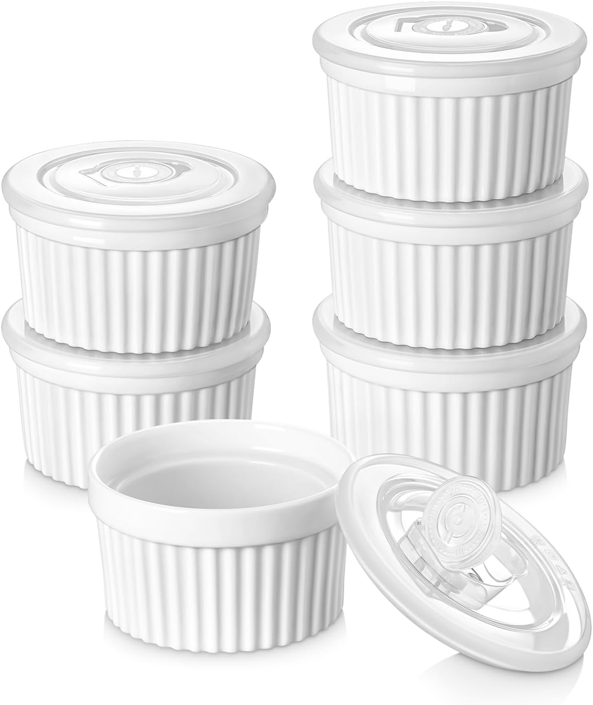8oz Porcelain Ramekins with Date-Tracking Airtight Lids