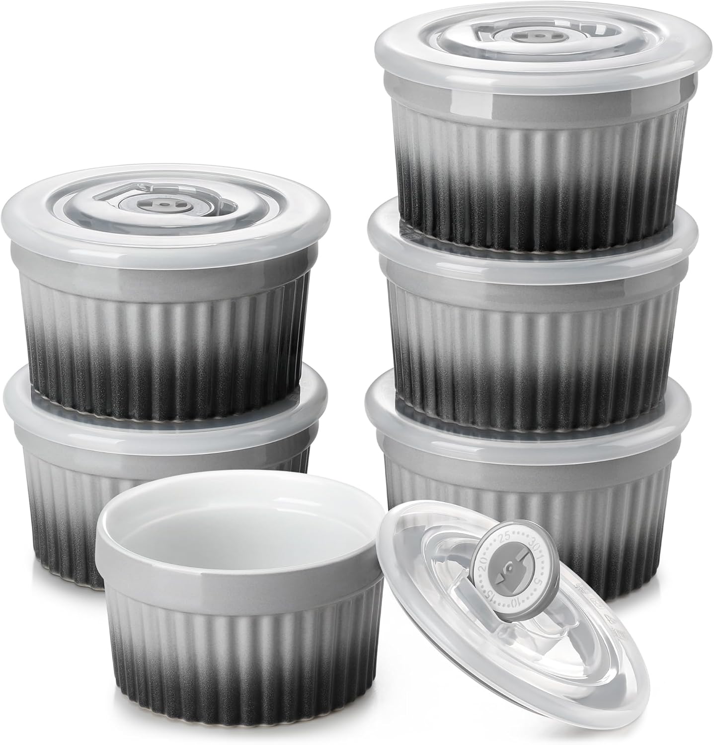 8oz Porcelain Ramekins with Date-Tracking Airtight Lids