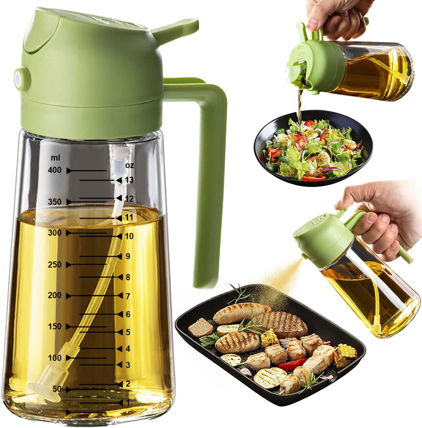 2-in-1 Glass Oil Dispenser Bottle: Spray & Pour Mist Sprayer