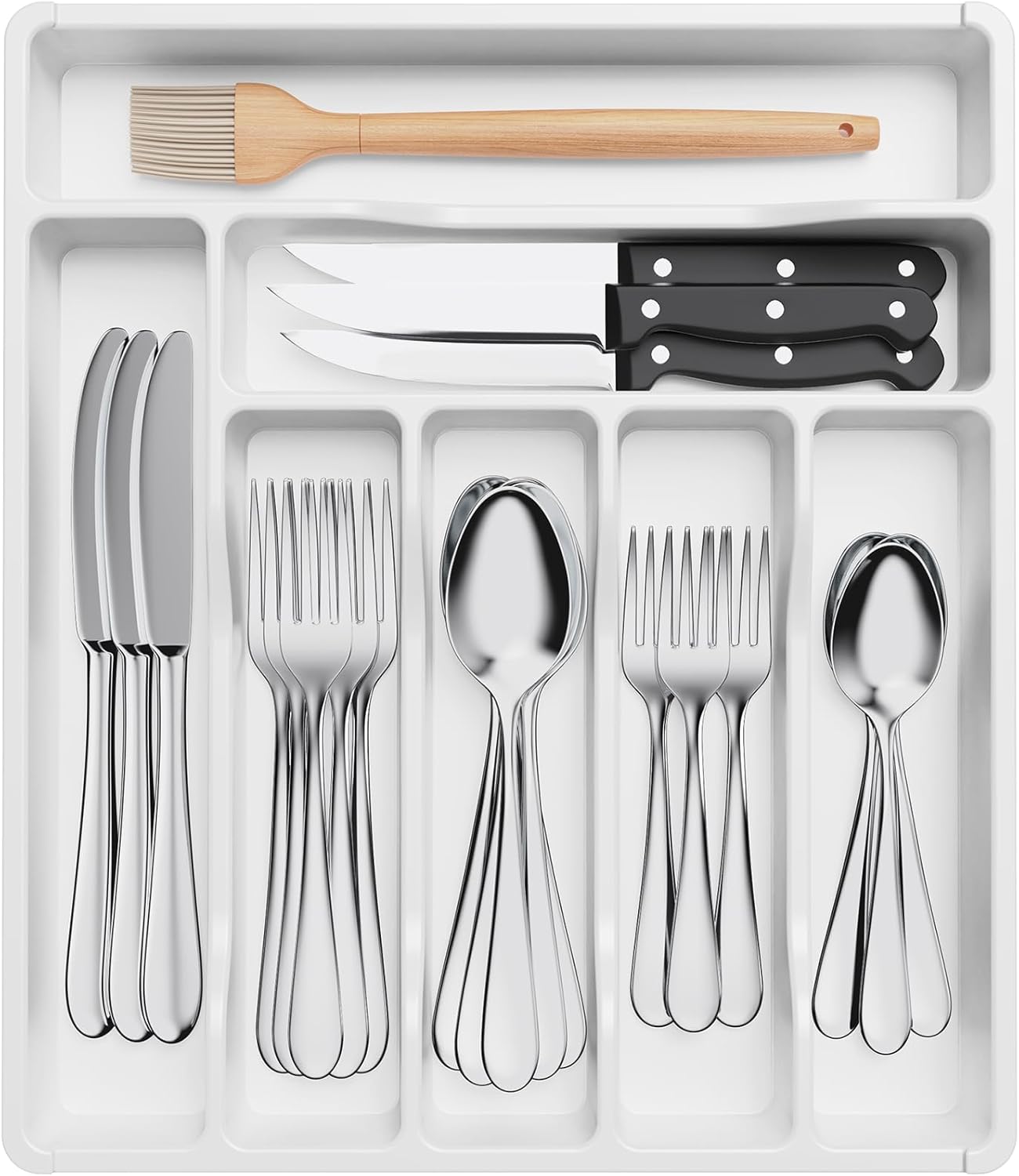Lifewit Silverware Drawer Organizer Tray, Plastic Cutlery Storage for Kitchen, Flatware and Utensil Holder Divider for Spoons Forks Knives Tableware, 9.1 x 12.6", 5 Slots, Black