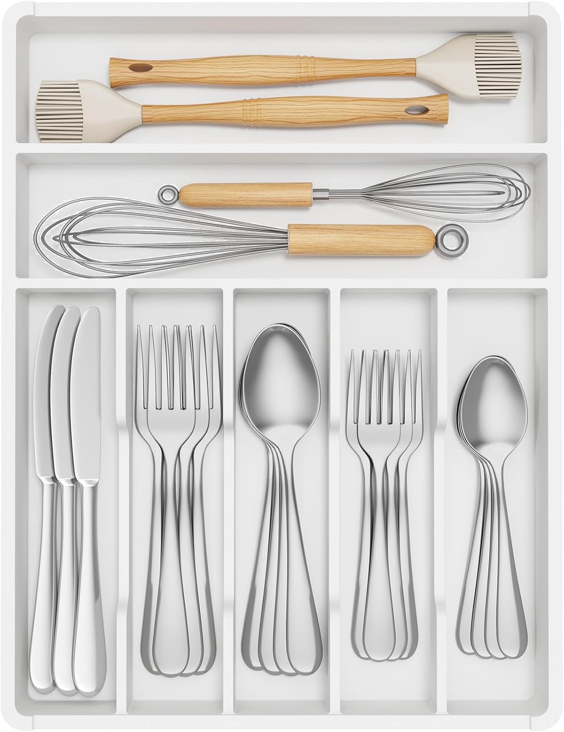 Lifewit Silverware Drawer Organizer Tray, Plastic Cutlery Storage for Kitchen, Flatware and Utensil Holder Divider for Spoons Forks Knives Tableware, 9.1 x 12.6", 5 Slots, Black