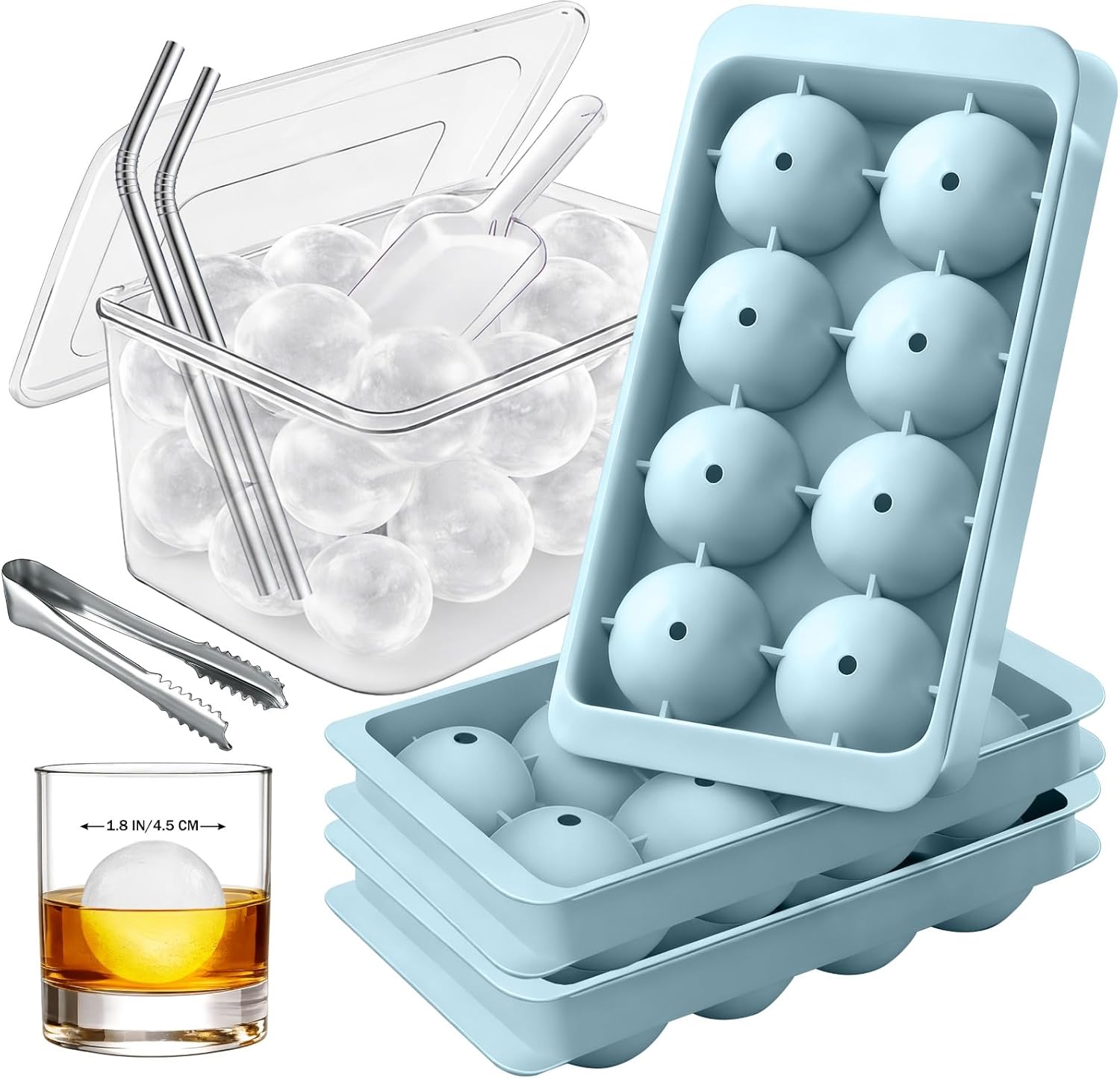 4-Pack Mini Pebble Ice Cube Trays with Storage Bin & Scoop