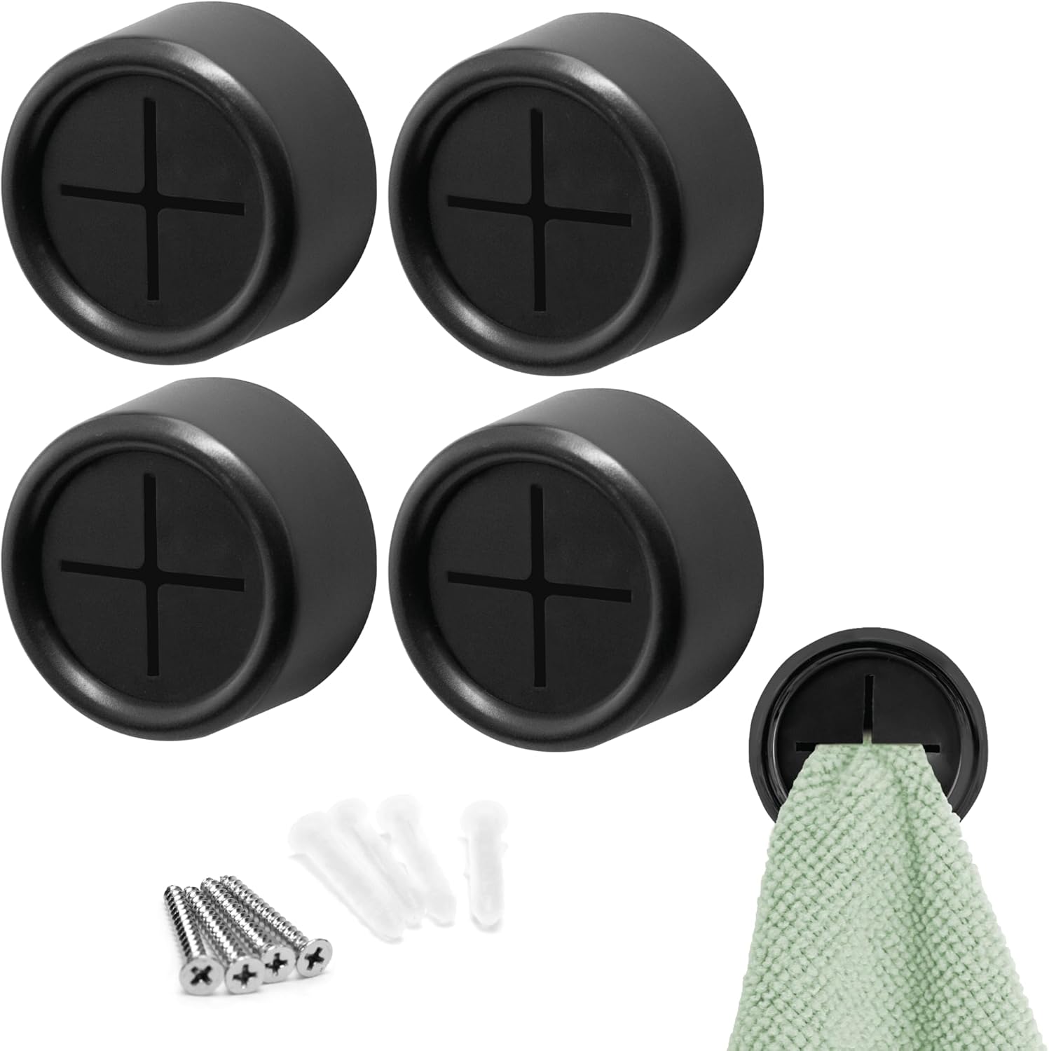 Round Adhesive Brushed Gold Towel Push Hooks - 4 Pack