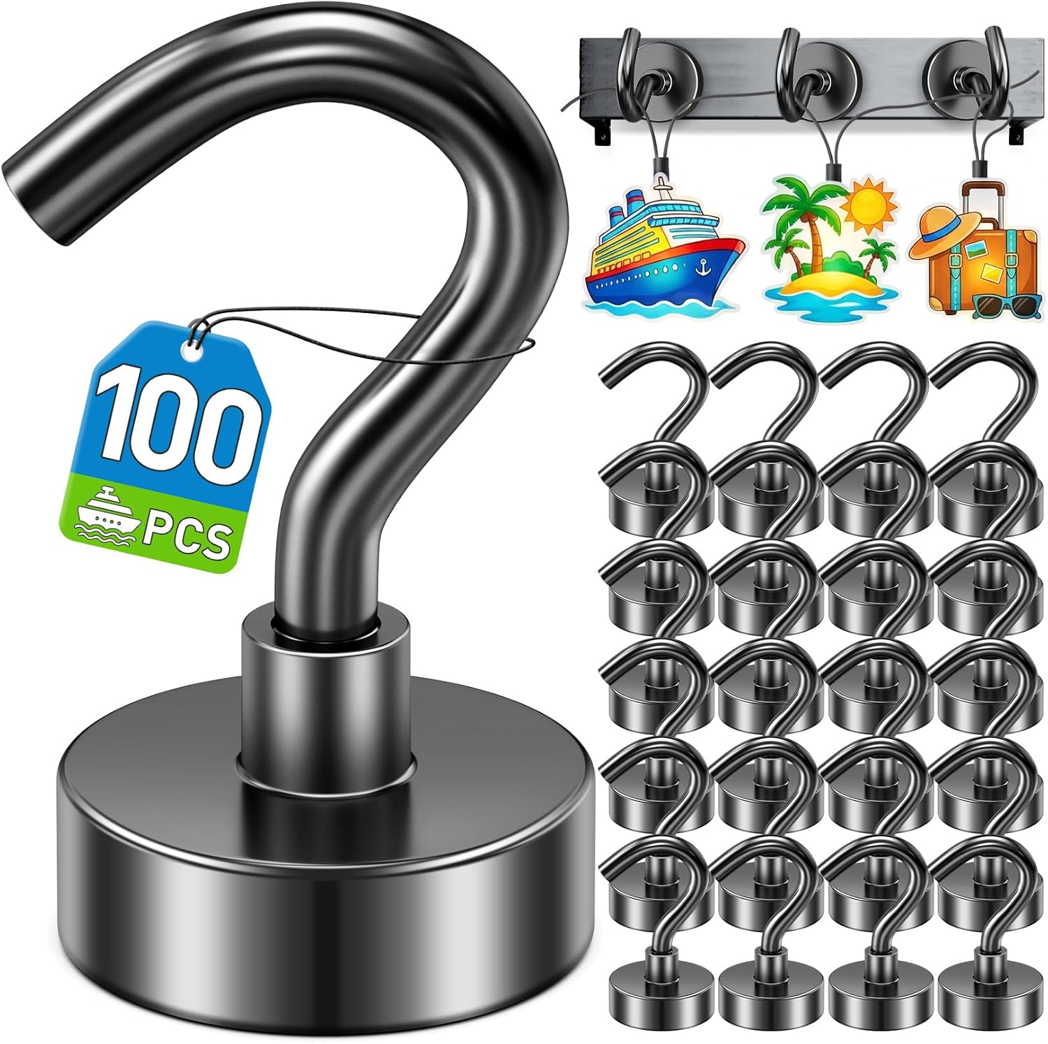 12 Pack Magnetic Hooks for 2026 Cruise Cabins Beach Vacation 30lbs+ Heavy Duty Magnet with Hook Metal Magnetic Hooks for Kitchen Fridge Grills Hanging Magnet Hooks for Classroom Locker Utensil Racks