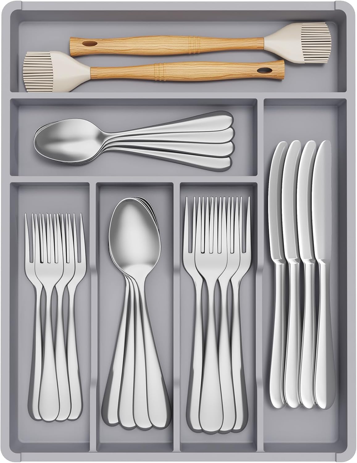 Lifewit Silverware Drawer Organizer Tray, Plastic Cutlery Storage for Kitchen, Flatware and Utensil Holder Divider for Spoons Forks Knives Tableware, 9.1 x 12.6", 5 Slots, Black
