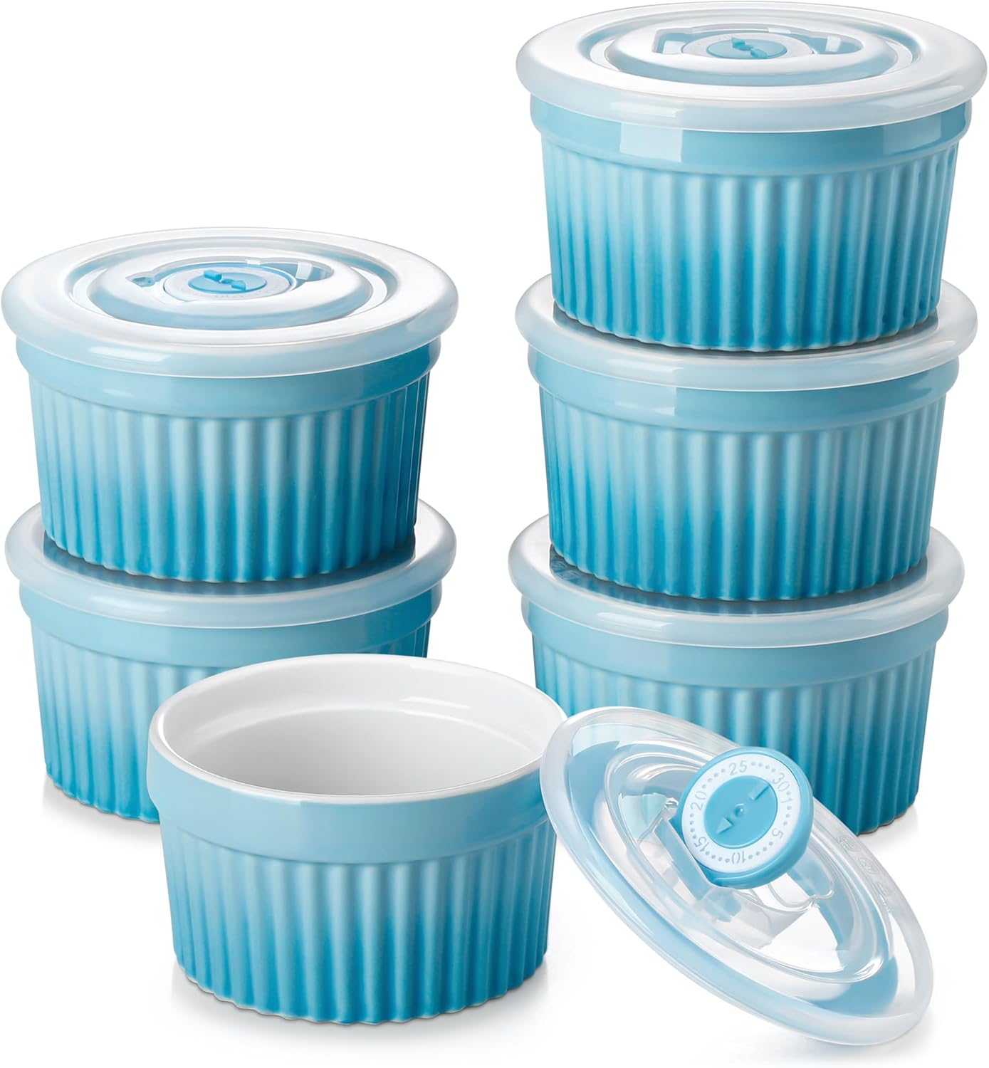 8oz Porcelain Ramekins with Date-Tracking Airtight Lids