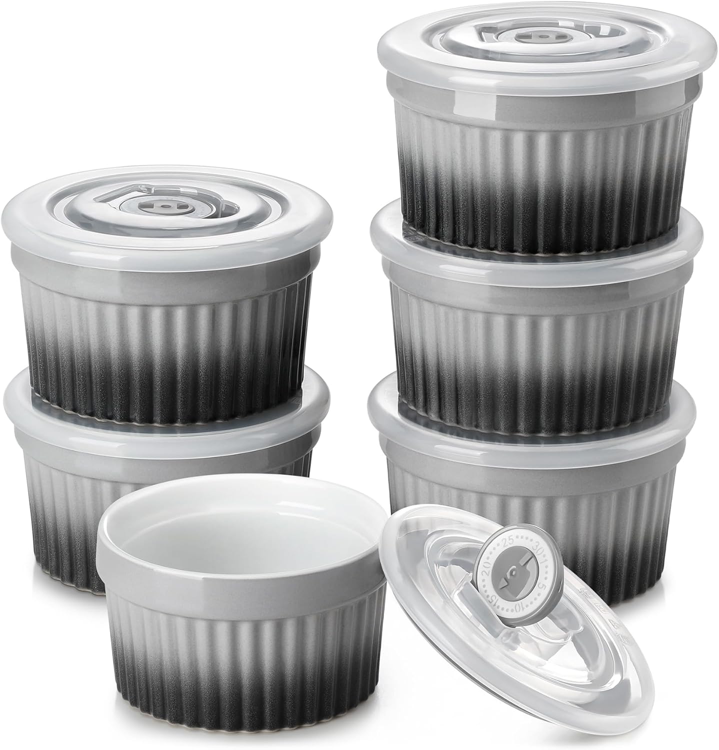 8oz Porcelain Ramekins with Date-Tracking Airtight Lids