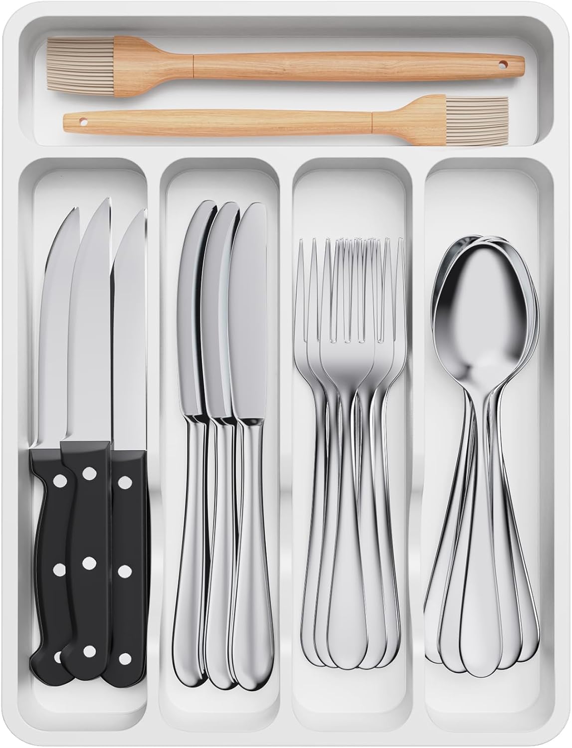Lifewit Silverware Drawer Organizer Tray, Plastic Cutlery Storage for Kitchen, Flatware and Utensil Holder Divider for Spoons Forks Knives Tableware, 9.1 x 12.6", 5 Slots, Black
