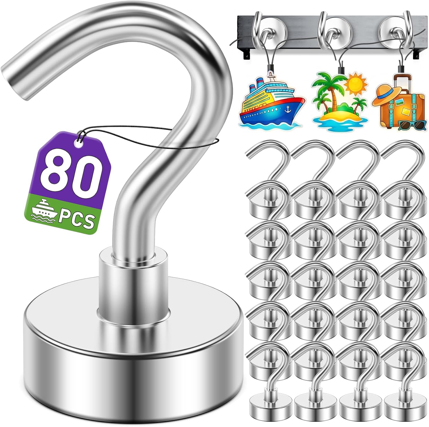 12 Pack Magnetic Hooks for 2026 Cruise Cabins Beach Vacation 30lbs+ Heavy Duty Magnet with Hook Metal Magnetic Hooks for Kitchen Fridge Grills Hanging Magnet Hooks for Classroom Locker Utensil Racks