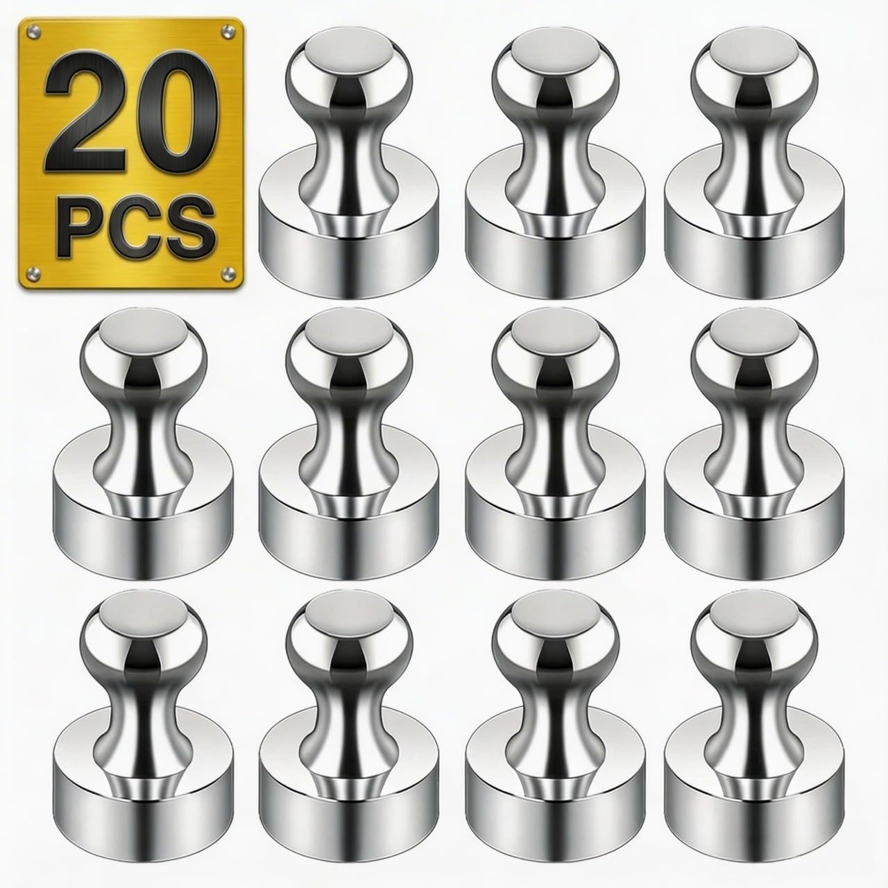 20-Pack Heavy Duty Metallic Push Pin Magnets with Storage Case