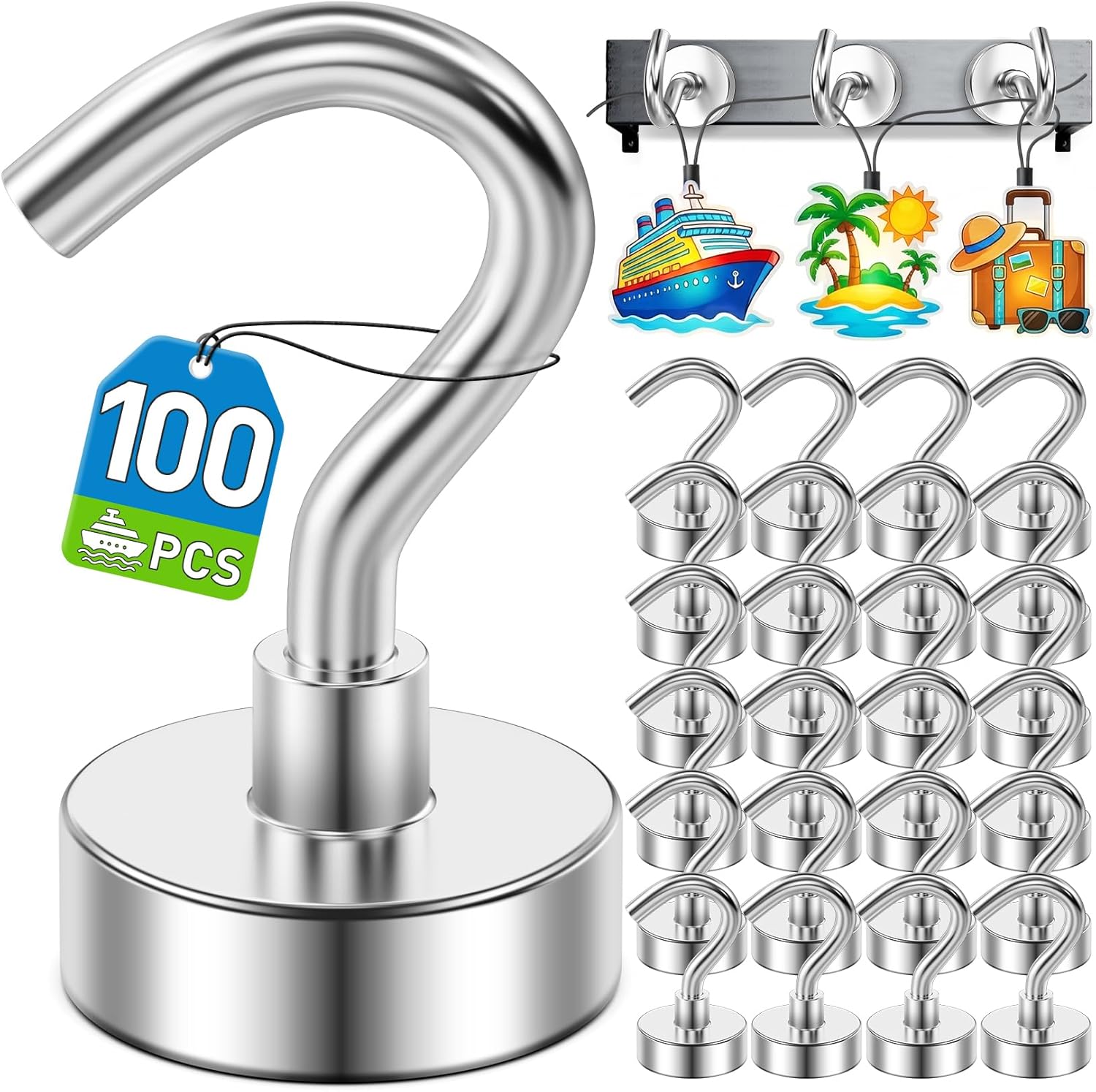 12 Pack Magnetic Hooks for 2026 Cruise Cabins Beach Vacation 30lbs+ Heavy Duty Magnet with Hook Metal Magnetic Hooks for Kitchen Fridge Grills Hanging Magnet Hooks for Classroom Locker Utensil Racks