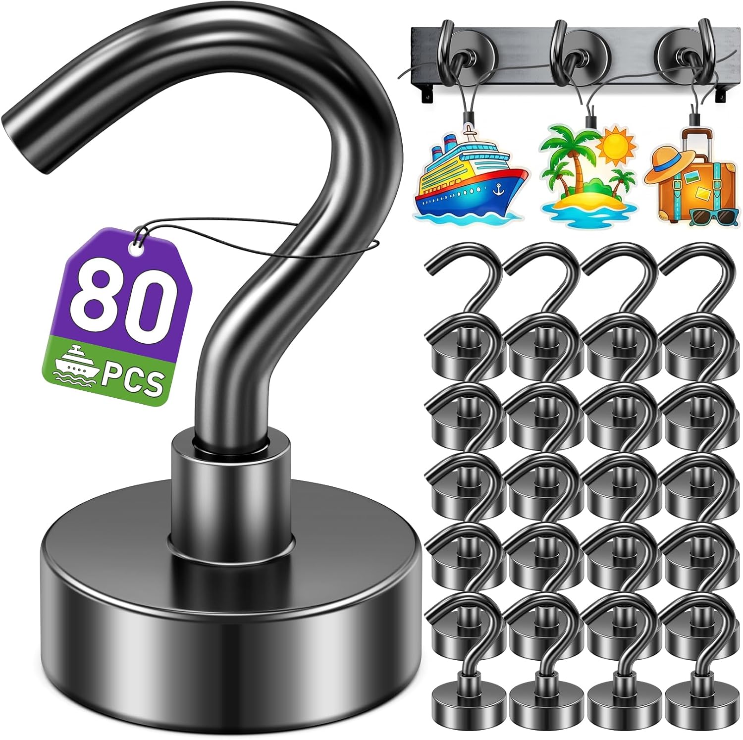 12 Pack Magnetic Hooks for 2026 Cruise Cabins Beach Vacation 30lbs+ Heavy Duty Magnet with Hook Metal Magnetic Hooks for Kitchen Fridge Grills Hanging Magnet Hooks for Classroom Locker Utensil Racks
