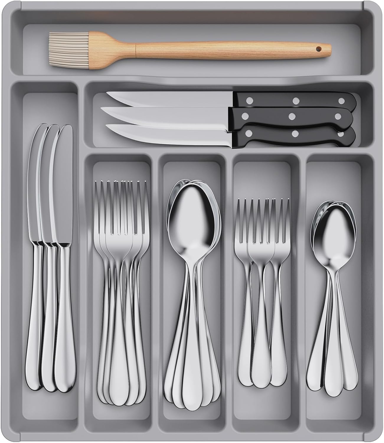 Lifewit Silverware Drawer Organizer Tray, Plastic Cutlery Storage for Kitchen, Flatware and Utensil Holder Divider for Spoons Forks Knives Tableware, 9.1 x 12.6", 5 Slots, Black