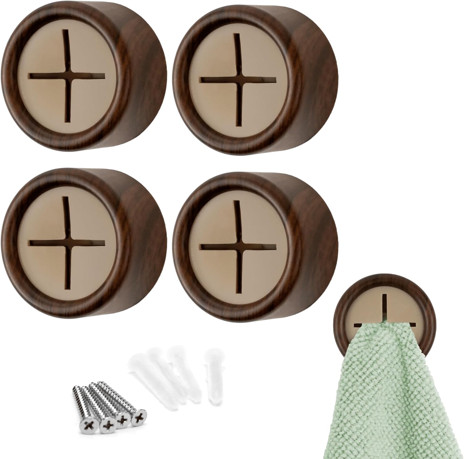 Round Adhesive Brushed Gold Towel Push Hooks - 4 Pack