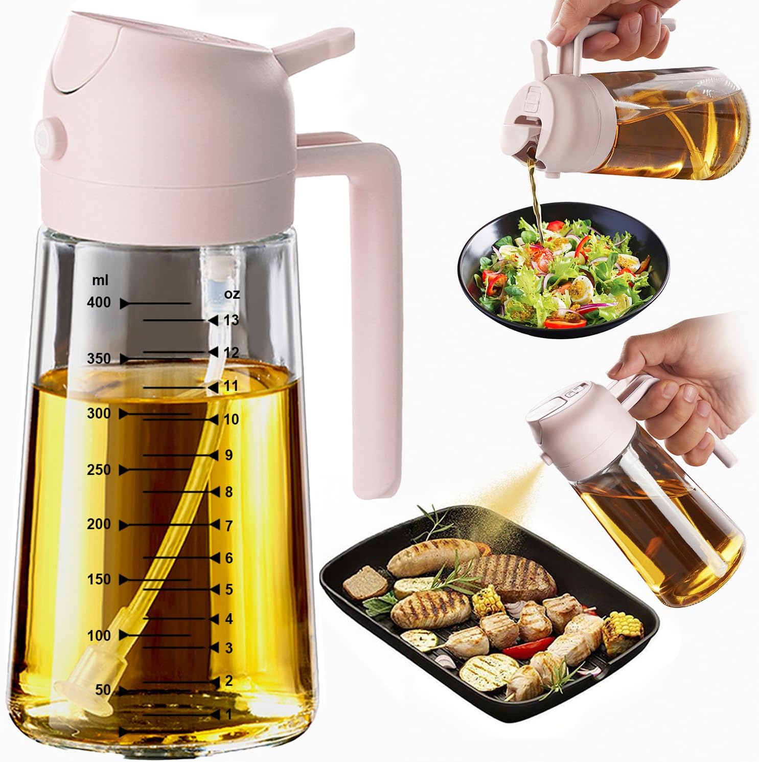 2-in-1 Glass Oil Dispenser Bottle: Spray & Pour Mist Sprayer