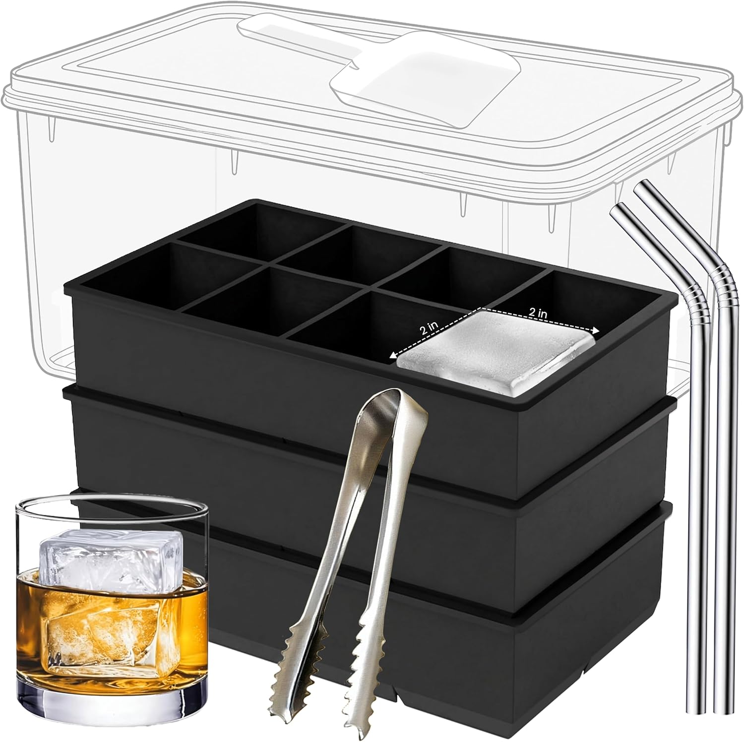 4-Pack Mini Pebble Ice Cube Trays with Storage Bin & Scoop