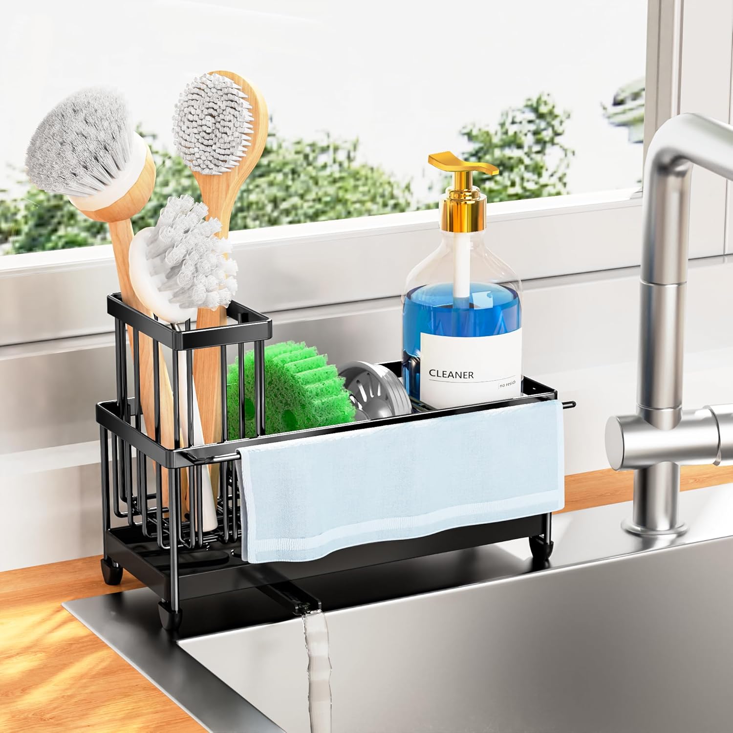 Stainless Steel Kitchen Sink Caddy Organizer with Rotatable Spout