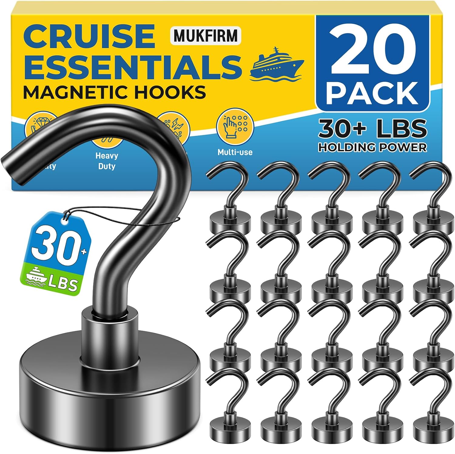 12 Pack Magnetic Hooks for 2026 Cruise Cabins Beach Vacation 30lbs+ Heavy Duty Magnet with Hook Metal Magnetic Hooks for Kitchen Fridge Grills Hanging Magnet Hooks for Classroom Locker Utensil Racks