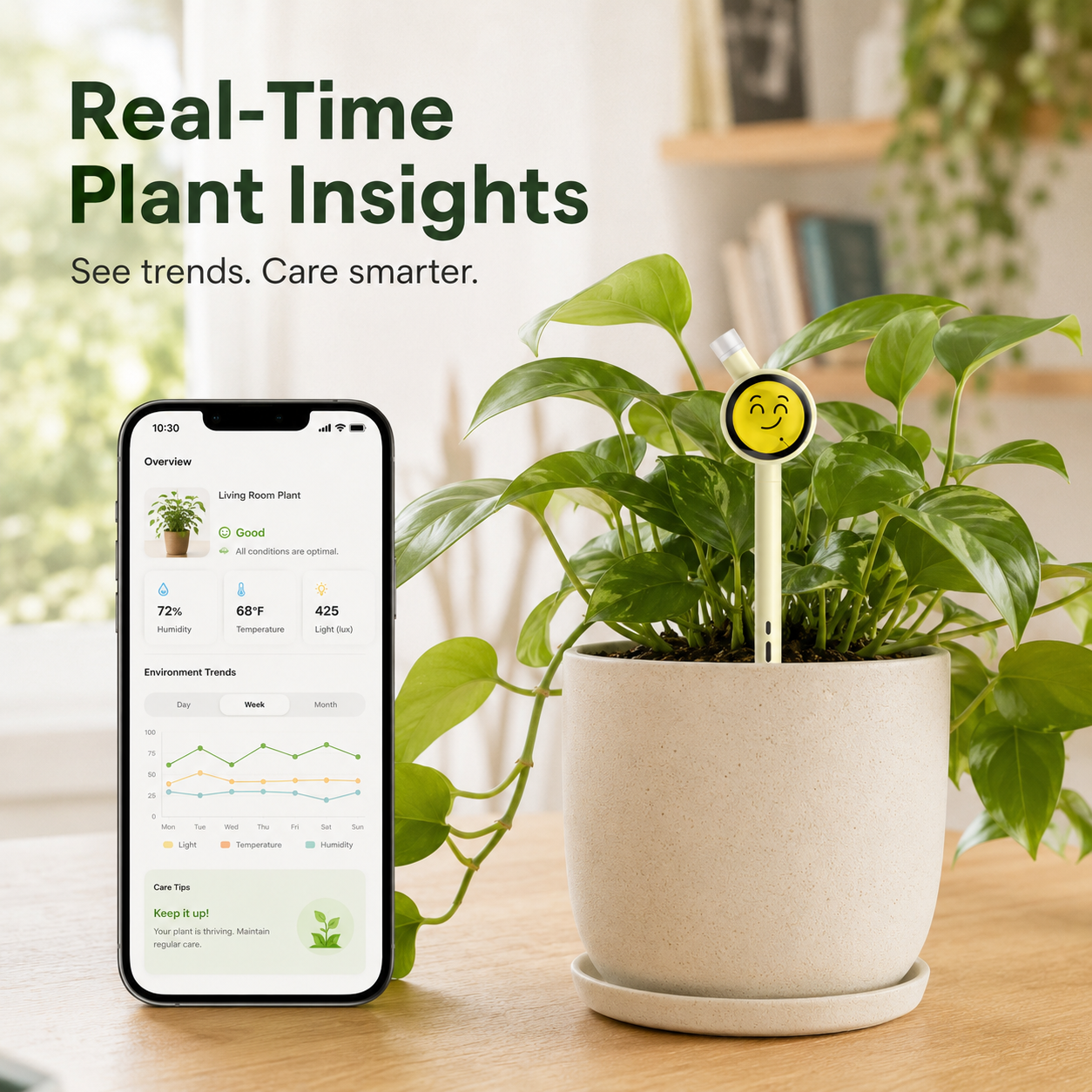 Smart Plant Care Sensor with Emoji Display