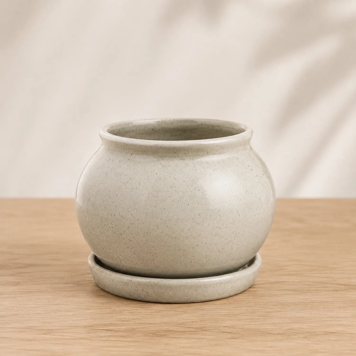 Okrągła Doniczka Ceramiczna z Podstawką Szara