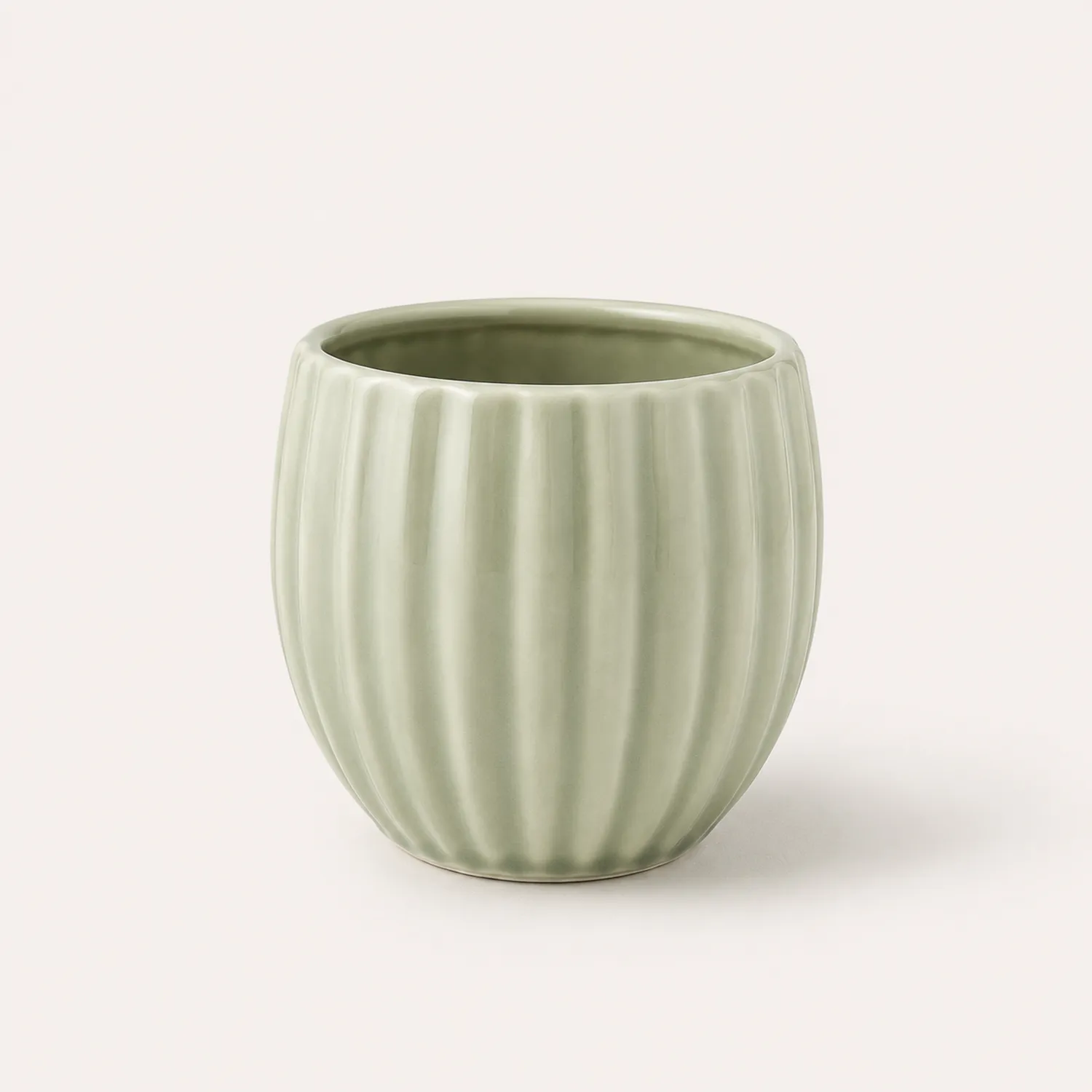 Zielona Żebrowana Doniczka Ceramiczna 15 cm