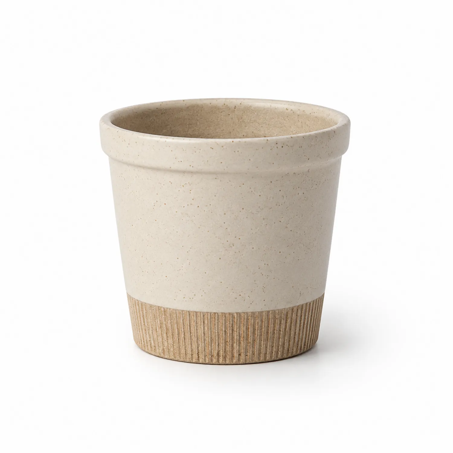 Beżowa ceramiczna doniczka z prążkowanym wzorem